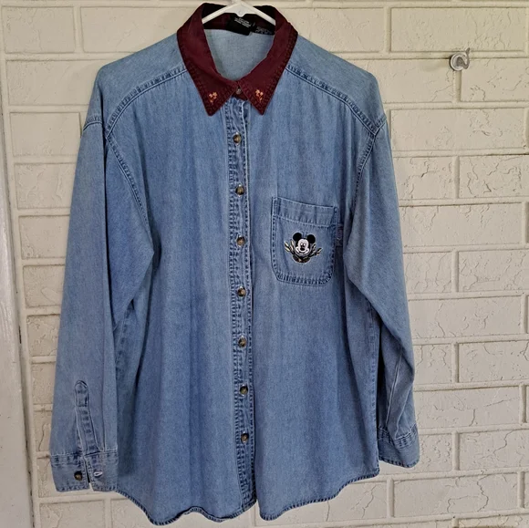 Vintage Disney Mickey Mouse long sleeve button down denim shirt corduroy… - Picture 1 of 8